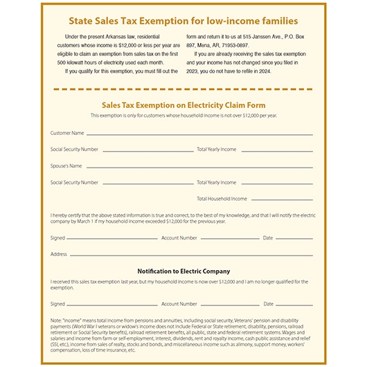 State Sales Tax Exemption for low-income families